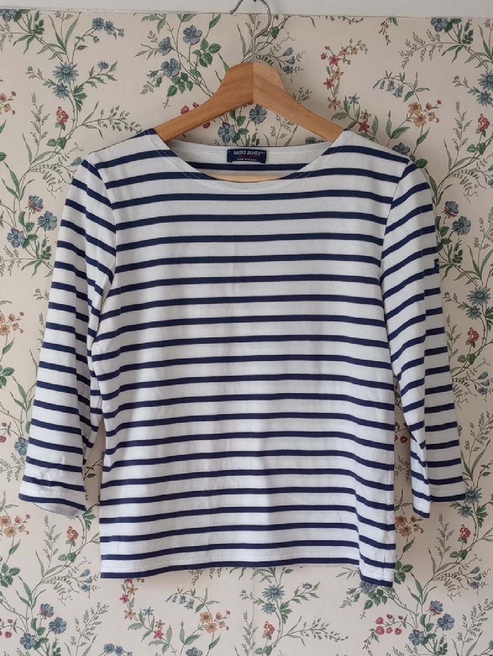 Saint James Meridien Striped Cotton Boat Neck Top Navy White Made in France S - Picture 3 of 14
